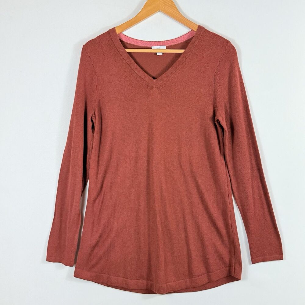 J. Jill Sweater Women XS Natural Brown V-Neck Fine Knit Pullover Comfy‎ Cabin